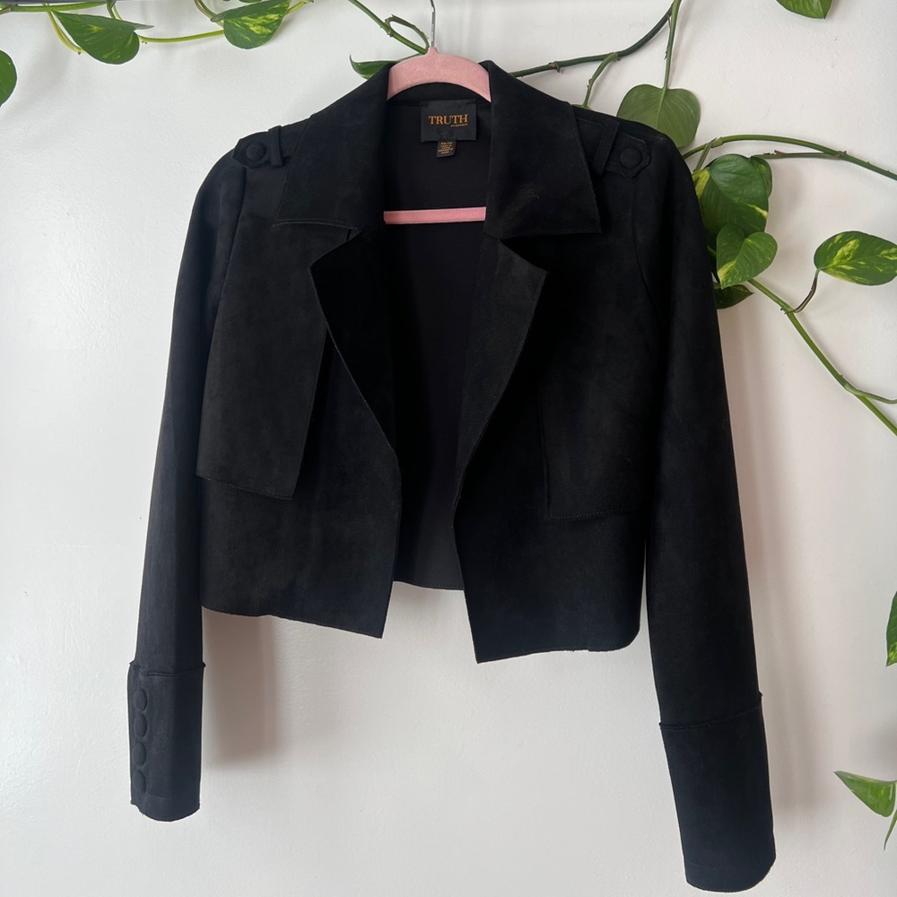 Vegan Suede Open Front Jacket black XS